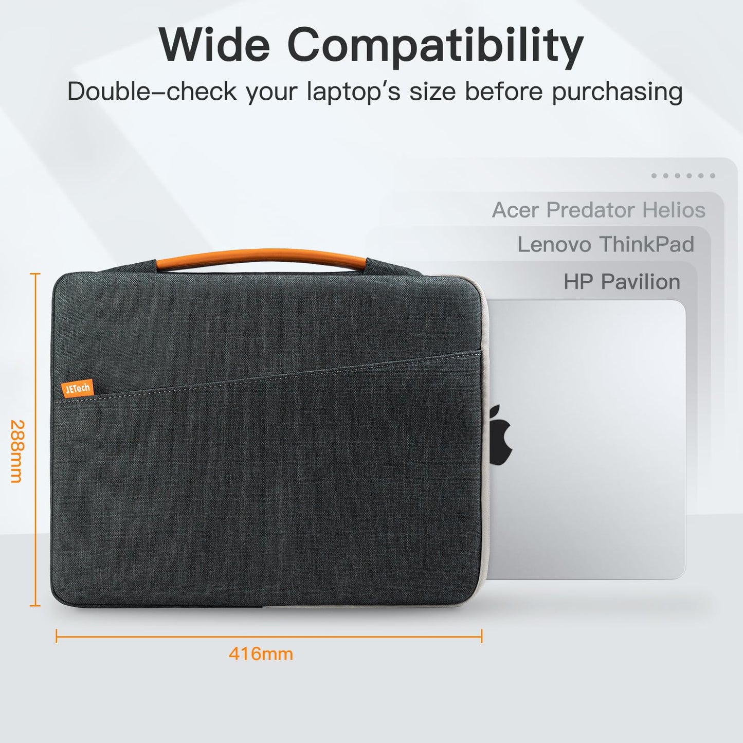 JETech Laptop Sleeve for 16-Inch MacBook Pro (M1 / M2 / M3 / M4 / M5, 2019-2026), Waterproof Bag Case with Portable Handle and Pocket, Compatible with 16 Inch Notebook (Dark Grey)
