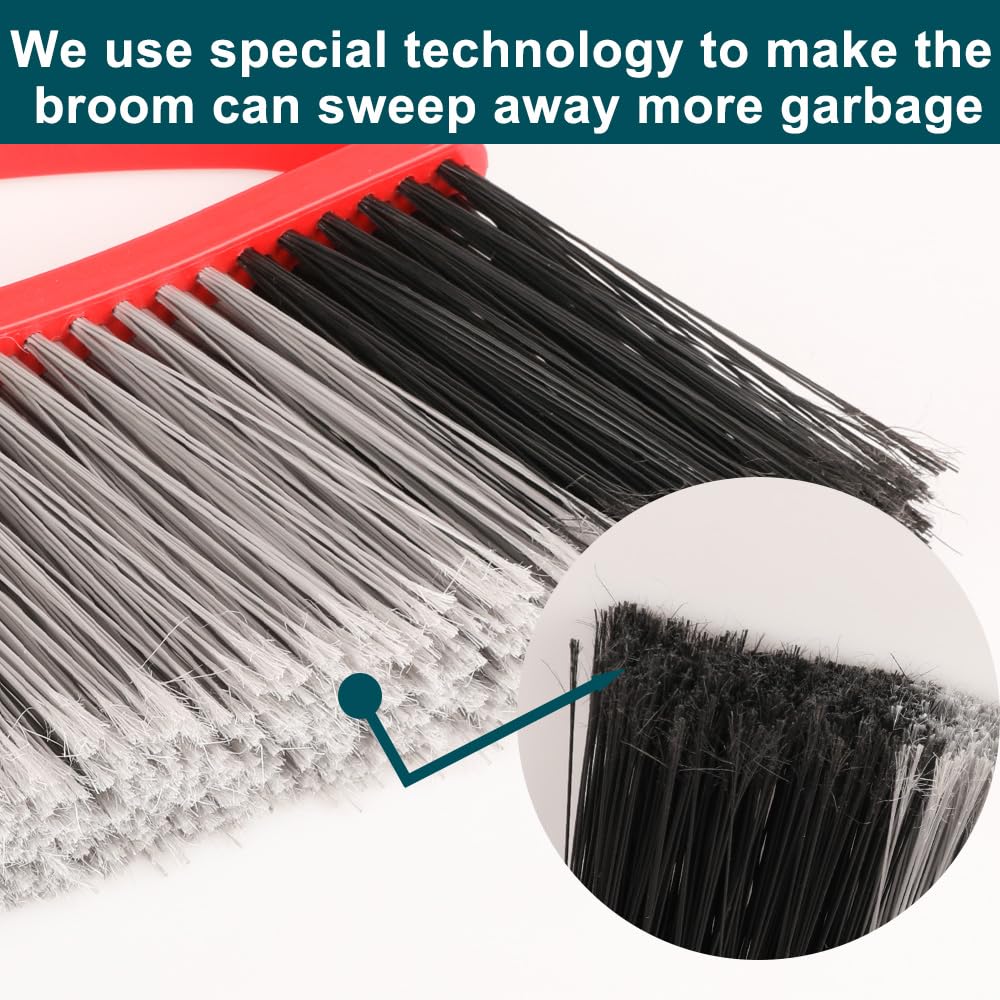 GLOYY Outdoor Broom, 15.7'' Wide Broom, Heavy Duty Broom with Long Handle, Angle Broom with Stiff Bristles, Sweeping Broom for Yard, Garden, Garage (Red)