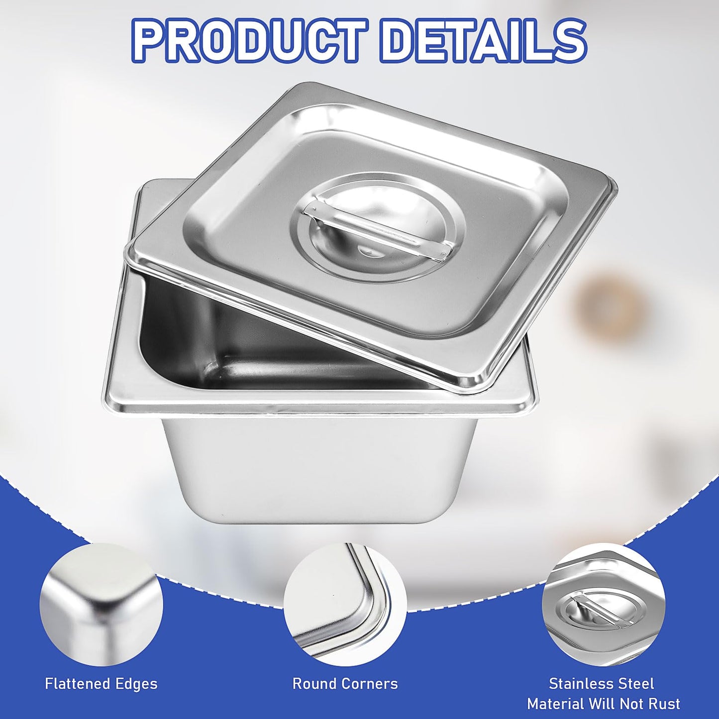 8 Set Stainless Steel Hotel Pans 4 Inch Deep Steam Table Pan with Lids Stainless Food Storage Containers Stackable Metal Steamer Pan for Kitchen Restaurant Party Buffet Event Catering