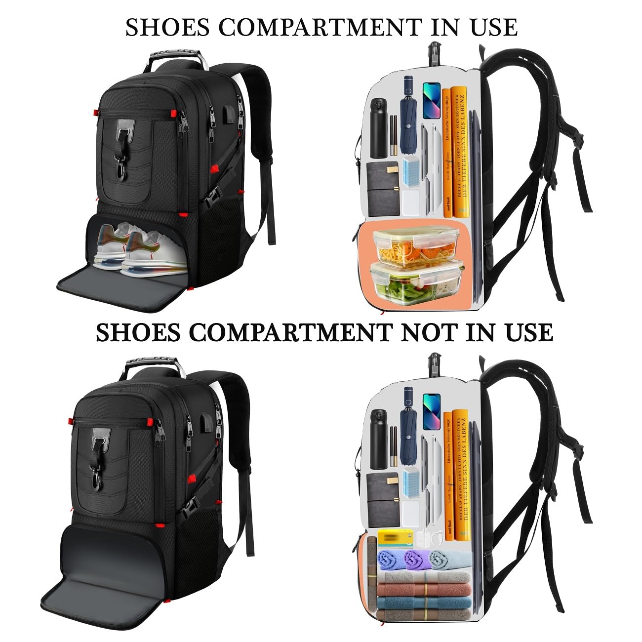 18.4in Men Laptop Backpack with Shoe Compartment for Gym Hiking Business,Large Travel Bag with PC Compartment,Black
