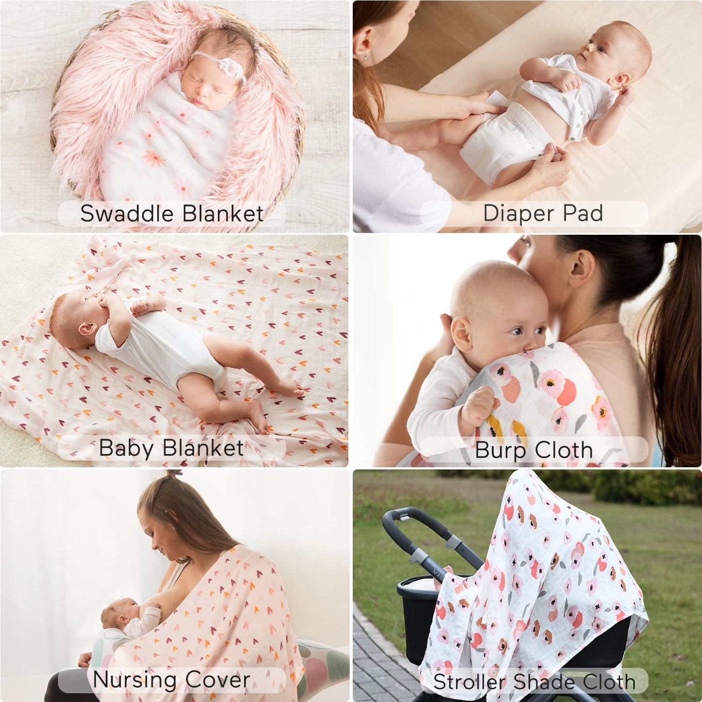 Momcozy Muslin Swaddle Blanket, 4 Pack Ultra Breathable Muslin Blanket, Breathable Large 47'' x 47'' for Baby Girls, Skin-Friendly Swaddle Blankets for Baby Shower Gifts, Full Blossom