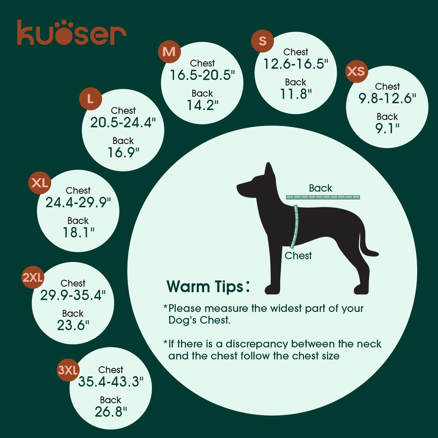 Kuoser Red Dog Coat, Winter Dog Jacket, Medium Size, Polyester Blend, Reflective Strips, Adjustable, Machine Washable