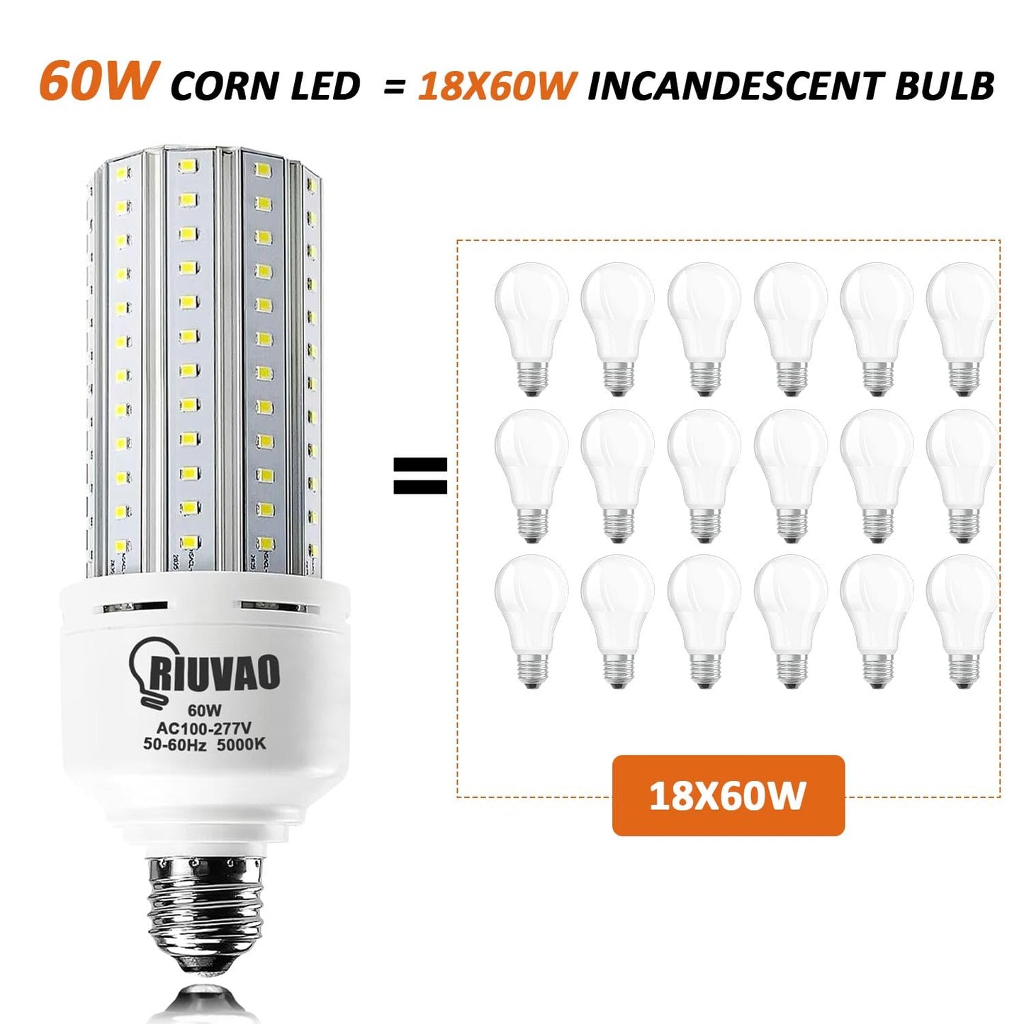 2 Pack 500W Equivalent LED Light Bulb 7500 Lumen 5000K Daylight White Bright E26/E27 Medium Base 60W Corn Light Bulbs for Outdoor Indoor Garage Warehouse Factory Backyard Street
