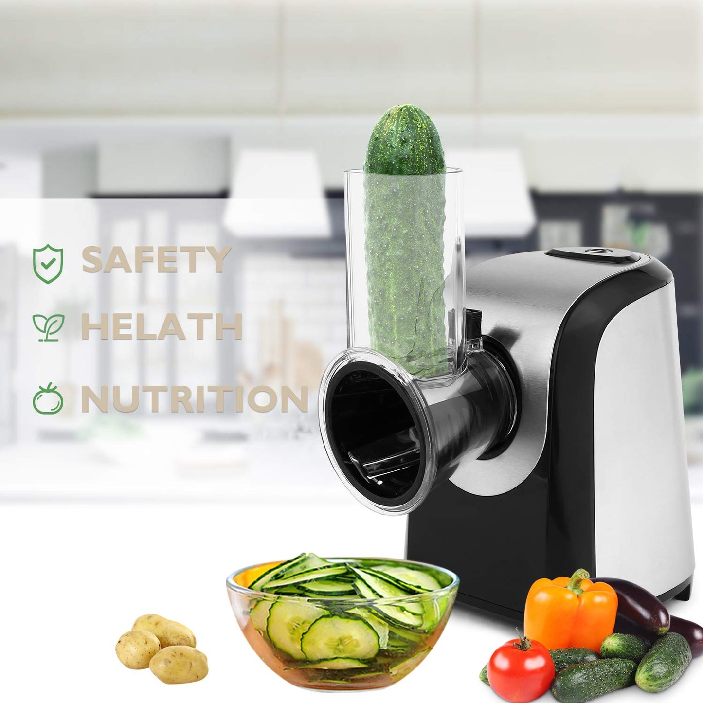Professional Salad Maker, Electric Slicer Shredder/Graters/Chopper for Cheese, Carrot, Potato, Cucumbers