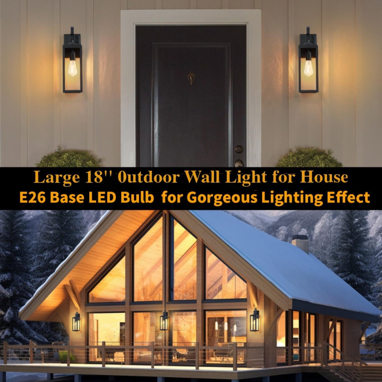 18'' Large Outdoor Wall Lights 1-Pack, Modern Black Exterior Lighting Fixtures, Waterproof Outdoor Sconces Porch Light for House Wall Mount, Farmhouse Wall Lanterns for Front Door, Garage