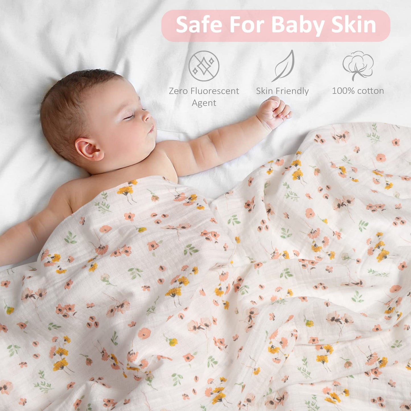 Viviland Swaddle Blanket, Muslin Swaddle Blanket for Boys Girls, 4 Pack Baby Swaddle Blanket Muslin Swaddle Receiving Blanket for Newborn, Muslin Blanket Soft Silky & Breathable, 47 X 47 inch