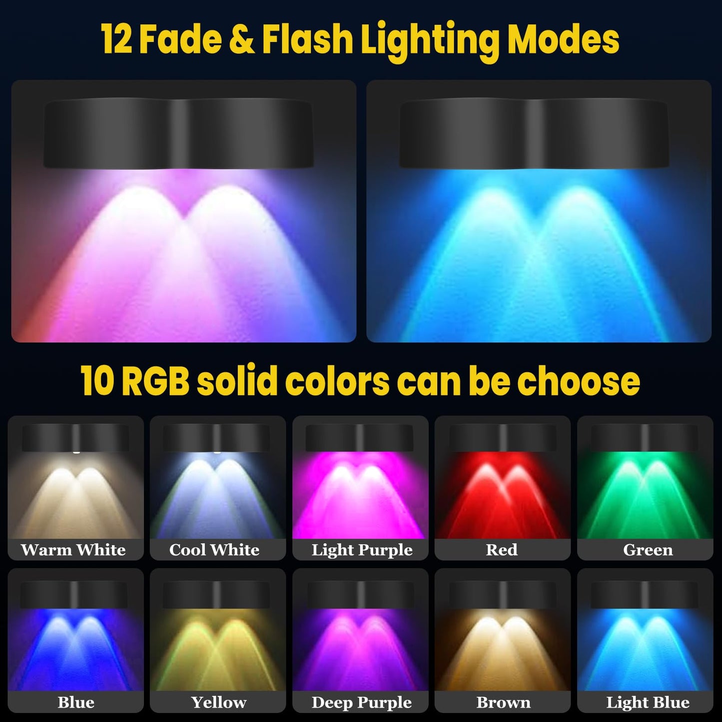 Jsvacva 12 Pack Solar Lights Outdoor, Cold White/Warm White/RGB Lock Mode, 8 Color Glow Solar Fence Lights with Spot Lensed, Waterproof IP65 LED Solar Lights for Garden, Deck, Wall, Porch, Stairs
