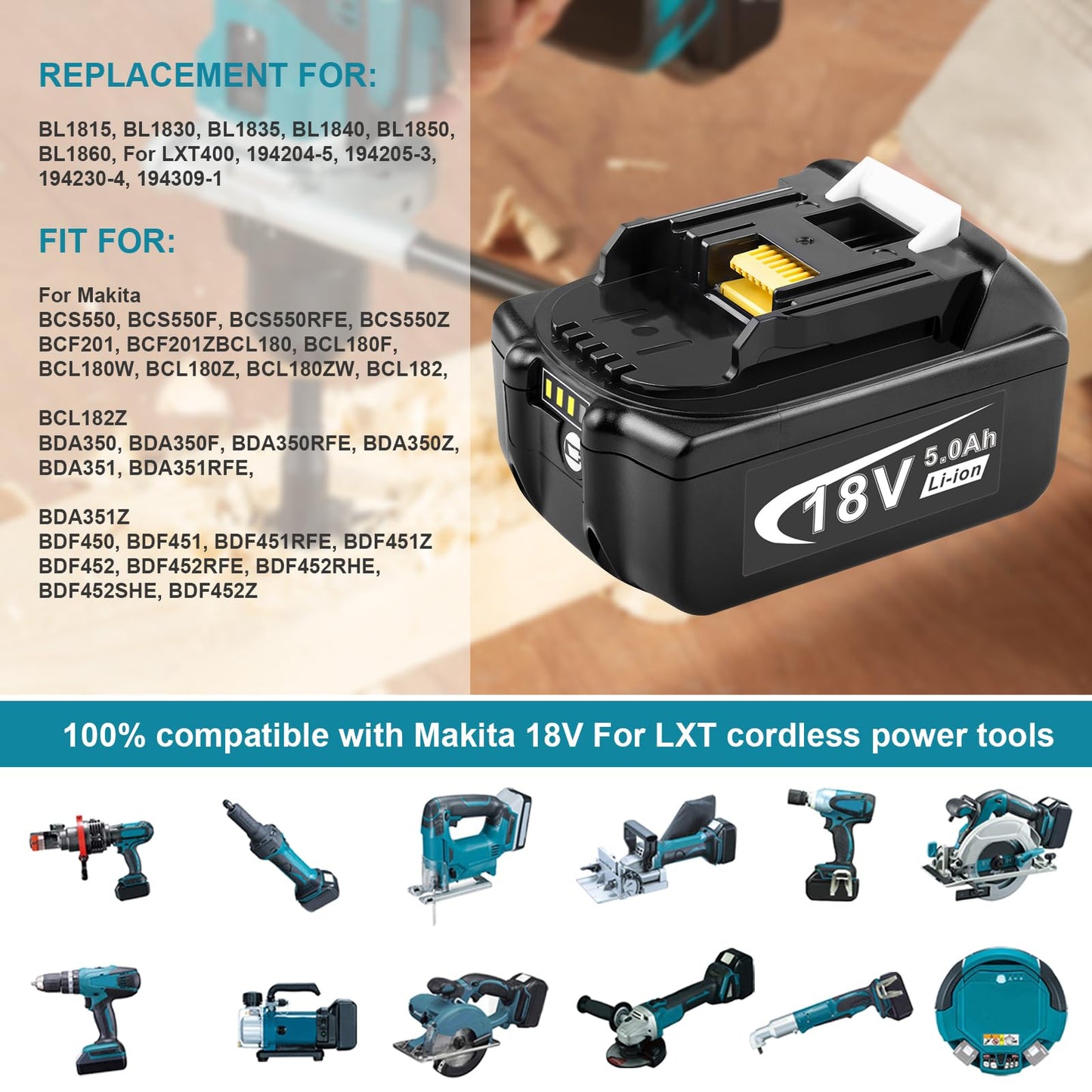 TREE.NB 18V 5Ah BL1850 Battery Replacement for Makita 18V Battery BL1830 BL1840 BL1860 BL1845 BL1815 BL1820 BL1860B 18V Batteries Compatible with Makita 18V Cordless Tools (2Pack)