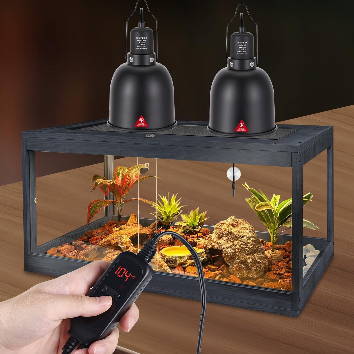 DXOPHIEX 5.5 inch Reptile Heat Lamp Fixture with Dimming Thermostat,Reptile Light Fixture Max 100W,Thermostat with Temperature Controller for Bearded Dragon,Turtles,Snake and Lizard Terrarium