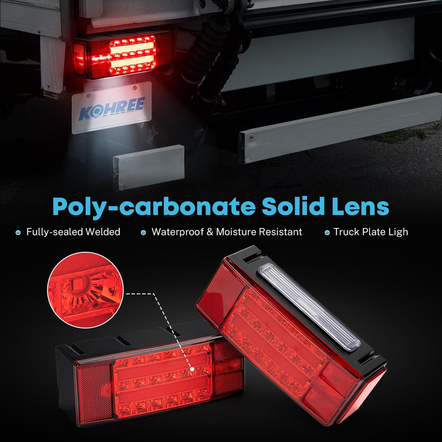 Kohree New LED Submersible Trailer Tail Light Kit, 12V LED Utility Trailer Lights DOT Approval, Submersible License Lights and Wiring Kit Combined Stop,Taillights, Turn for Boat Trailer
