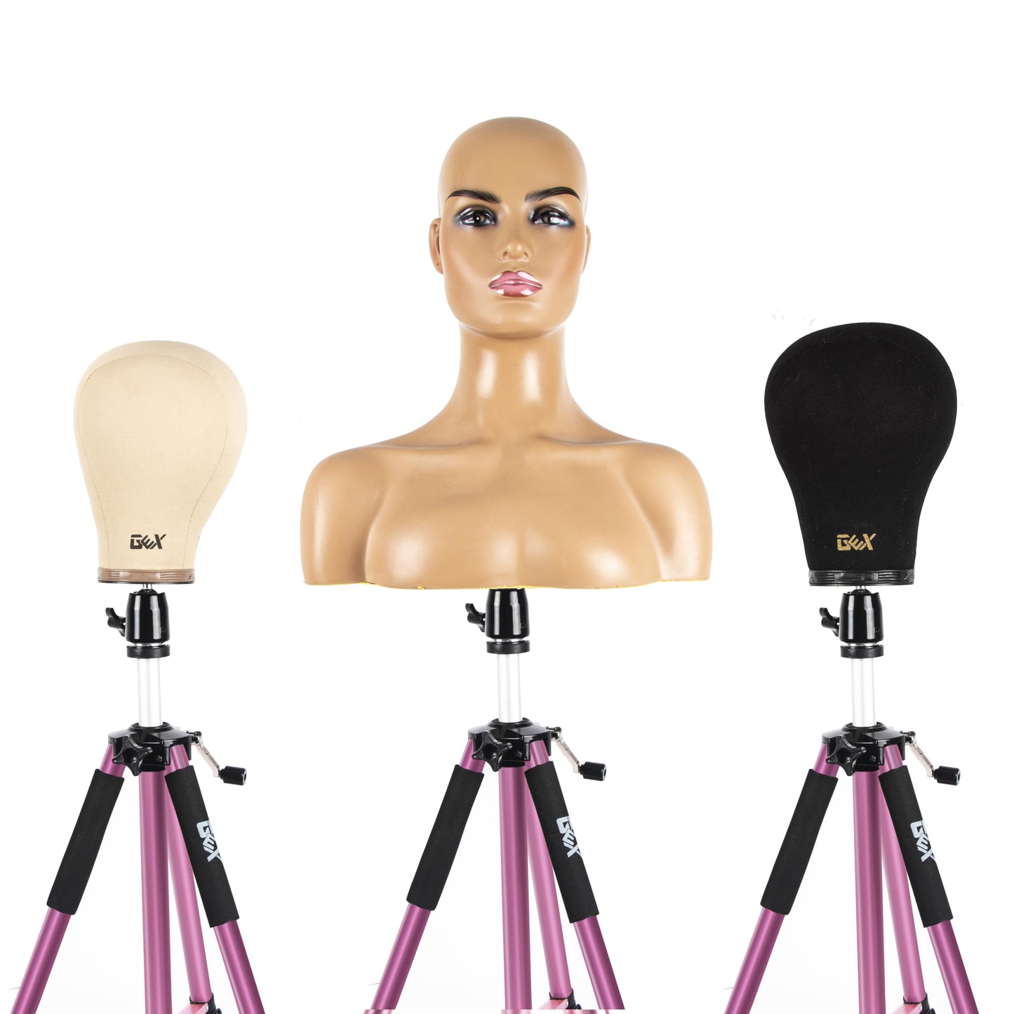 GEXWORLDWIDE GEX 63" Heavy Duty Mannequin Tripod Stand for Wig Cosmetology Training Practice Doll Manikin Head Tripod Wig Stand With Travel Bag (Rosy)