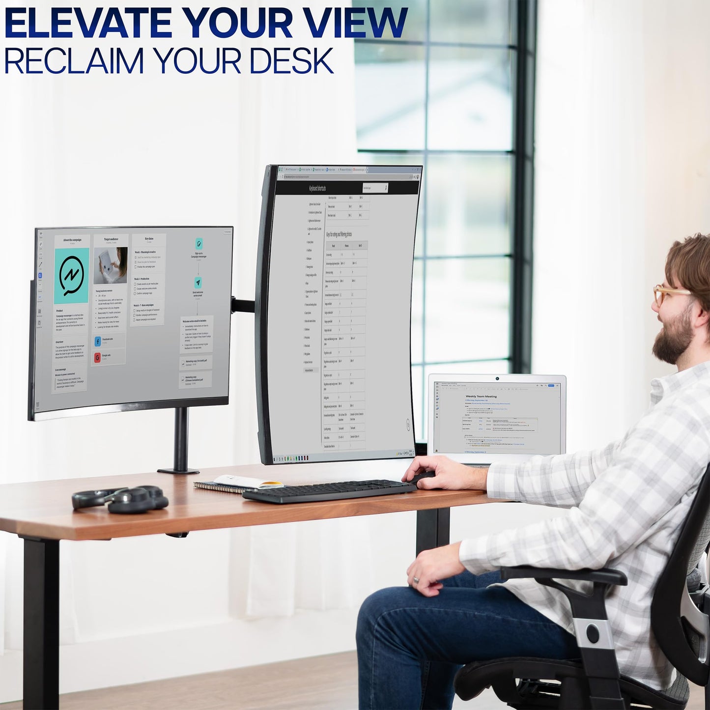 VIVO Dual Monitor Desk Mount, Heavy Duty Fully Adjustable Stand, Fits 2 LCD LED Screens up to 32 inches, Black, STAND-V032