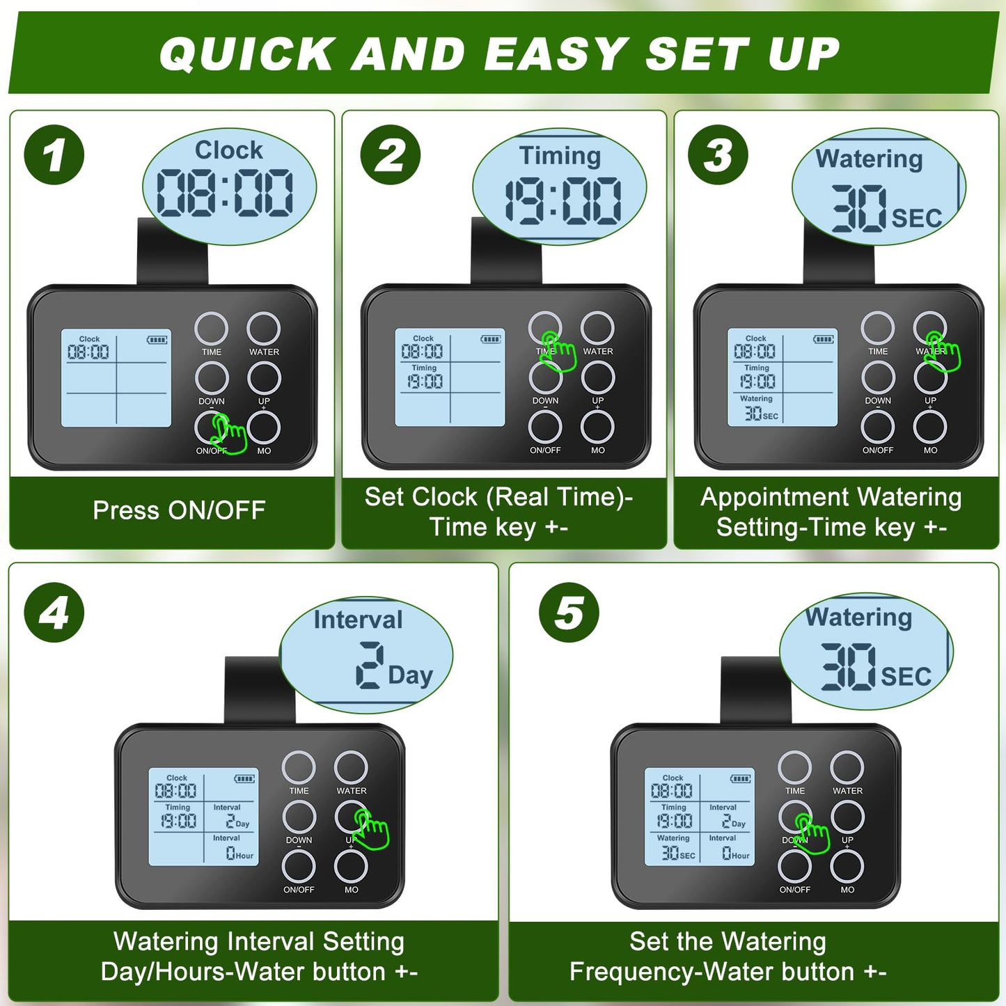 Automatic Plant Watering System for 15 Pots, [Upgraded] Tipkook Programmable Indoor/Outdoor Drip Irrigation System with LCD Touchscreen,1-300s Watering Timer, Vacation Garden Watering System