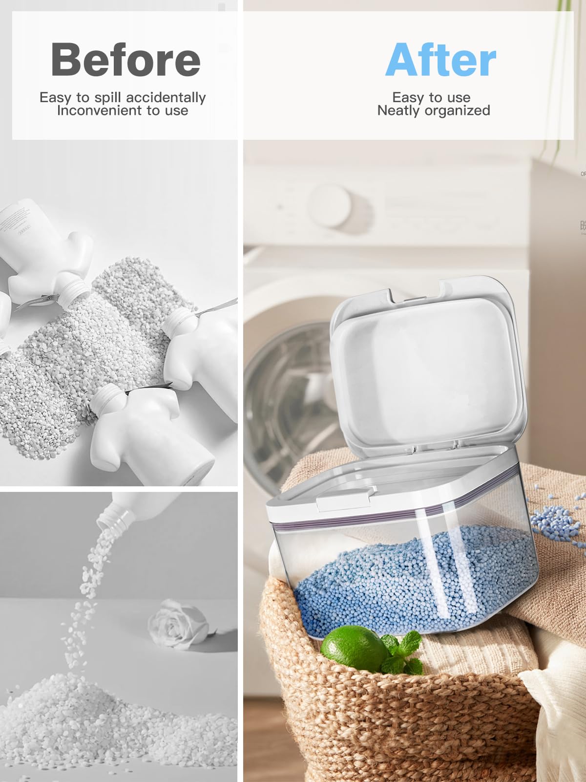 LivLab Mker Laundry Detergent Dispenser with One-Press Lid,for Laundry Room Organization,Clear PET Laundry Powder Container with Measuring Cup,Laundry pods Container (4pack-Clear)