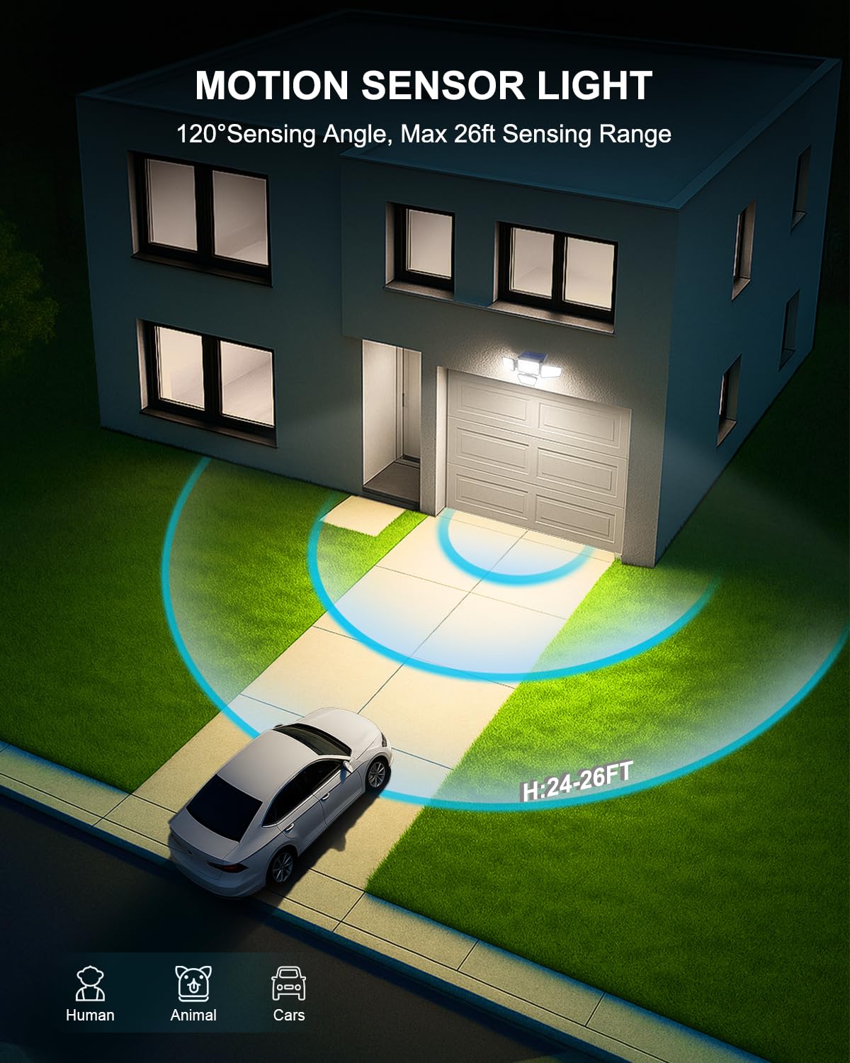 Solar Motion Sensor Light Outdoor, 270LED 4Modes 2000LM Solar Flood Lights Outdoor with Remote Control and Upgraded Panel, Adjustable 4Head Security Light for Yard, Garage 2Pack