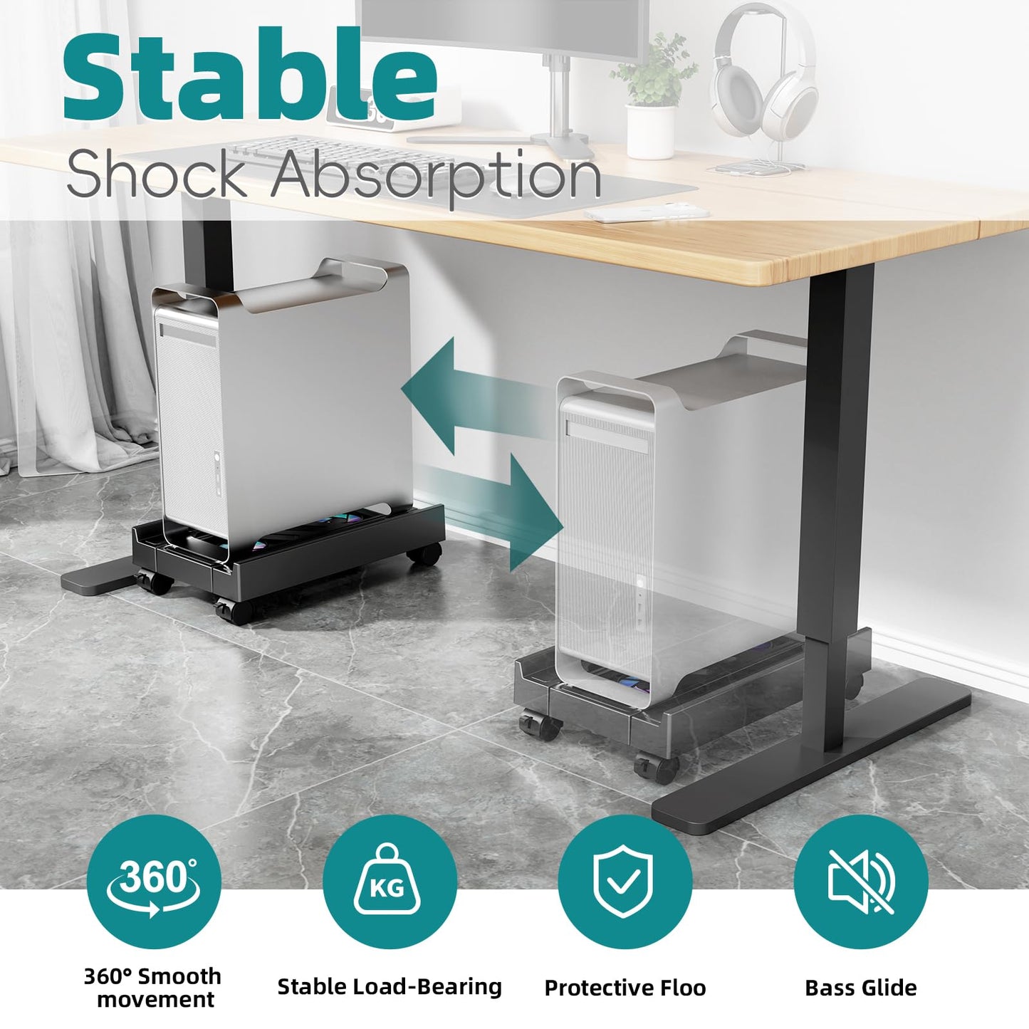 Adjustable Computer Tower Stand with Cooling Fan, Mobile CPU Holder with 4 Rolling Casters, Under Desk CPU Bracket PC Floor Cart PC Riser for Office, Home and Classroom. (Fan version)