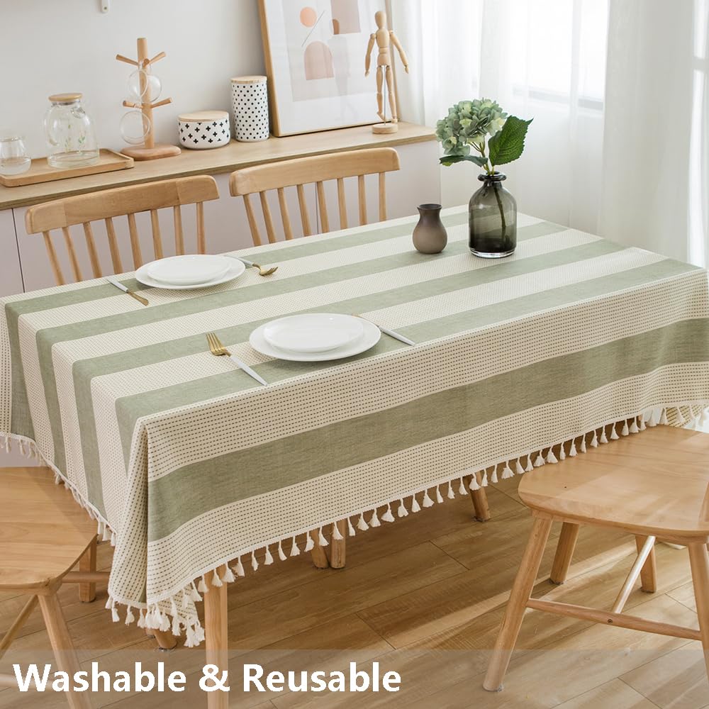 TruDelve Sage Green Table Cloths Rectangular Cotton Boho Striped Tablecloth Outdoor Table Cloth for Picnic Table Cover (70"x55", Green)