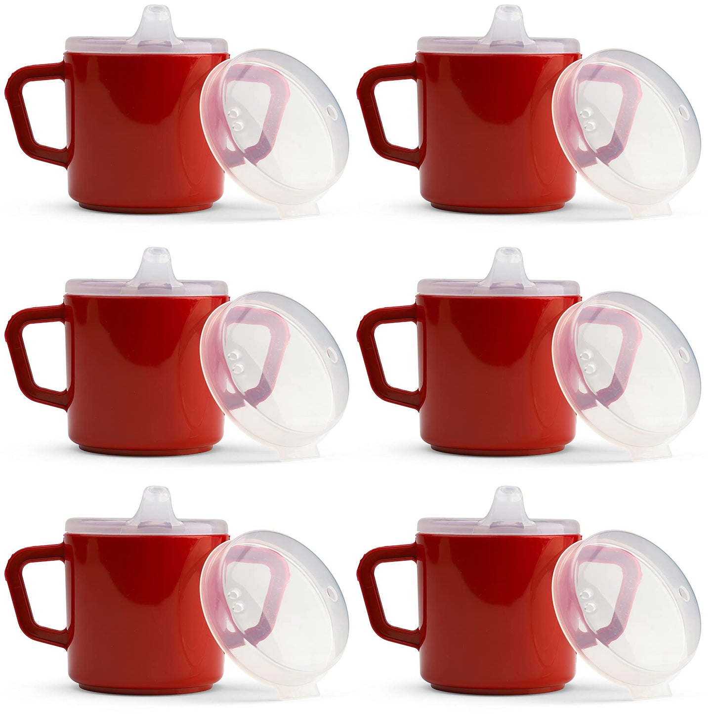 Providence Spillproof Compact 8oz Adult Sippy Cup with 2 Handles - Sip Cups for Adults for Limited Mobility - Handicapped Accessories - Handicap Cups for Elderly Care - Made in the USA - Red - 6