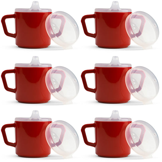 Providence Spillproof Compact 8oz Adult Sippy Cup with 2 Handles - Sip Cups for Adults for Limited Mobility - Handicapped Accessories - Handicap Cups for Elderly Care - Made in the USA - Red - 6