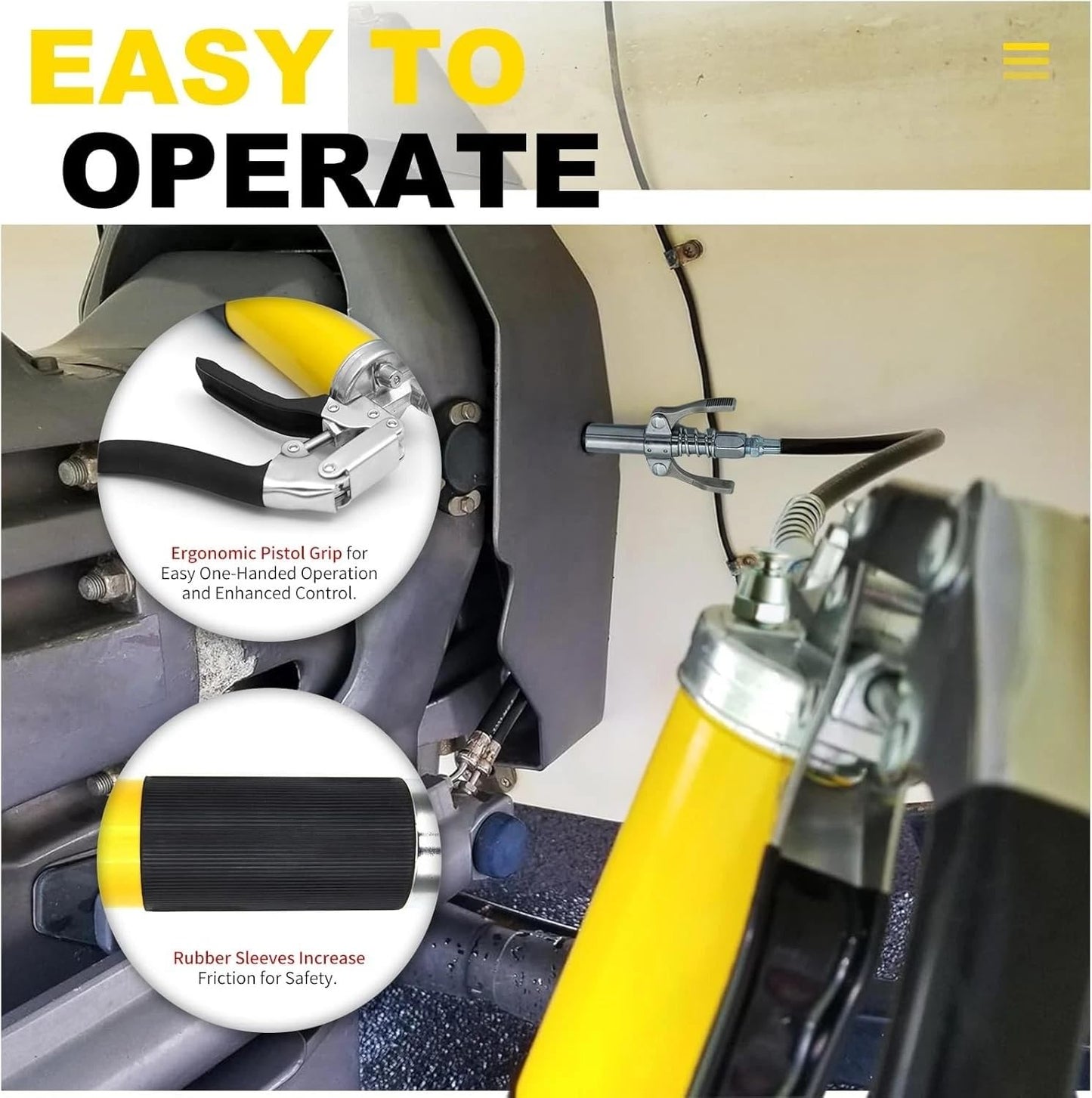 10 Pack 400cc Heavy Duty Yellow Pistol Grip Grease Gun Kit - 14oz, 8000 PSI Manual Grease Gun with Hose, Coupler, Nozzle