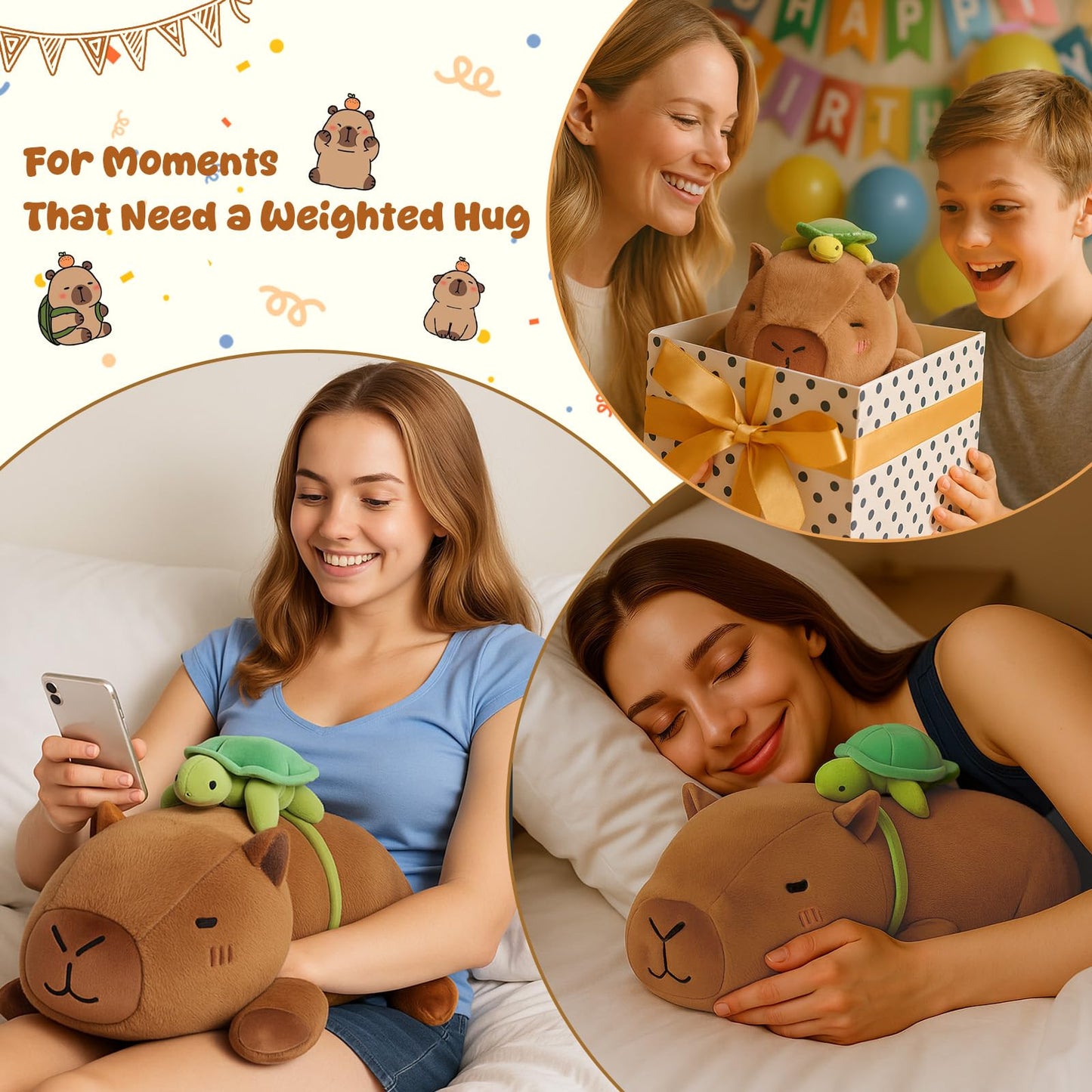 SQEQE Weighted Capybara Plush, Soft Weighted Stuffed Animals Pillow, Cute Plushie Toy for Kids Adults (13.8 Inch/1.6 Lbs)