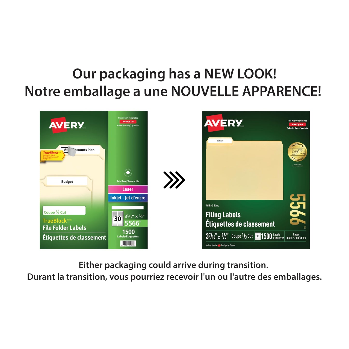 Avery Filing Labels with TrueBlock Technology for Laser and Inkjet Printers, 2/3" x 3-7/16", White, File Tab Labels. Folder Labels. Rectangle, 1500 Labels, Permanent (5566) Made in Canada