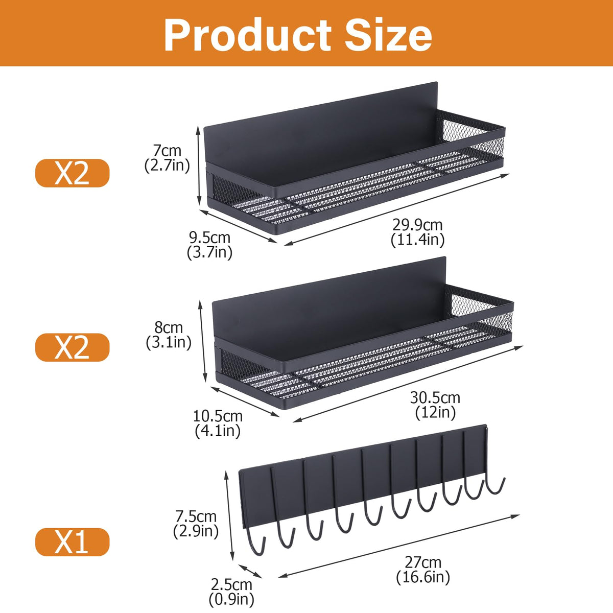 Dewsea Magnetic Shelves for Washing Machine 5 Pack, Multipurpose Metal Storage Baskets with Space-Saving Design, Magnetic Spice Rack & Laundry Organizer for Kitchen, Bathroom & Laundry Room (Black)