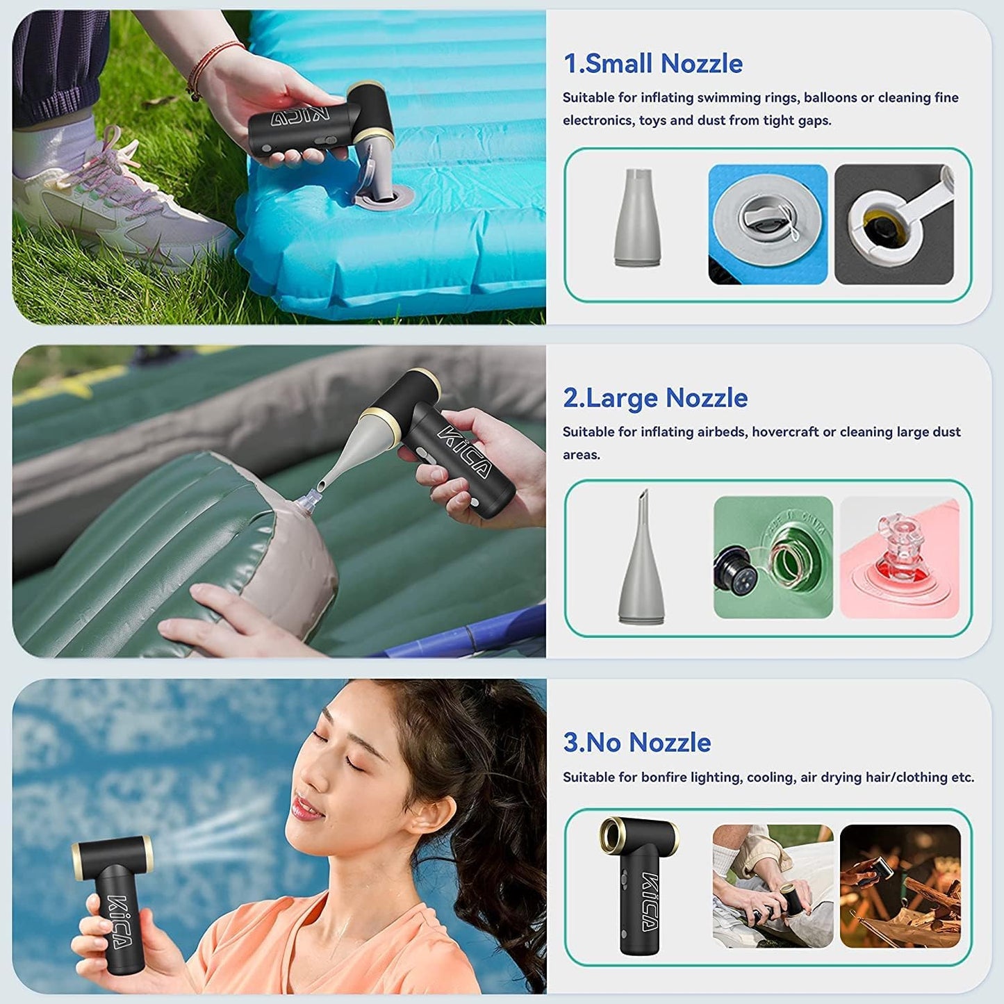[Combo] KiCA Jetfan 2.0 Electric Air Duster+Vacuum Accessory for Computer/Keyboard/House Cleaning/Camera Lens/Camping/BBQ/Car/Barbershop,100000RPM,Two Nozzle/Long Battery,Air Can Substitute Tool-Grey