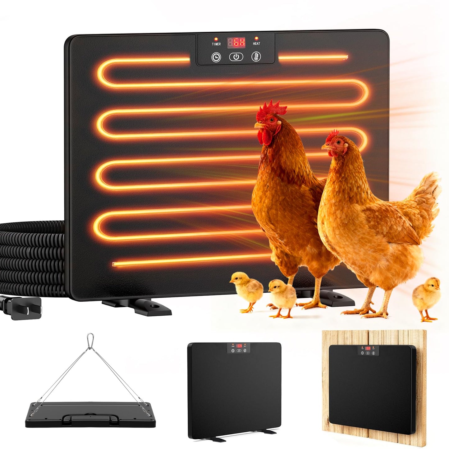 Smart Chicken Coop Heater, 200W Chicken Heater with Adjustable Temperature & Timer Controller, Radiant Heat Flat Panel Chicken Warmer Chicken Coop Heaters Inside for Winter Chicks Poultry Pet