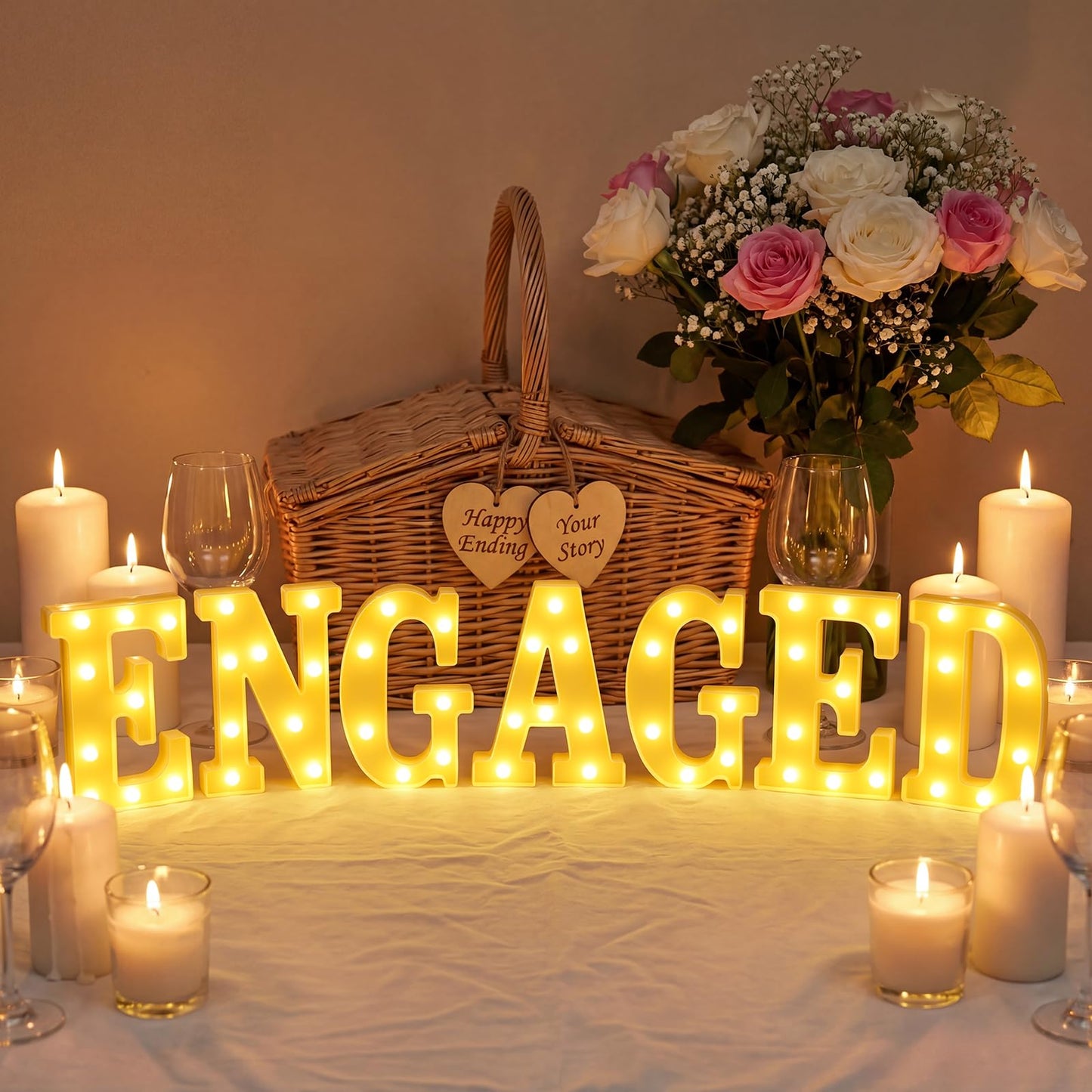 Engagement Party Decorations, 8.3 Inch Engaged Light Up Letters Sign, Large Engaged Table Decoration for Engagement Wedding Bridal Shower