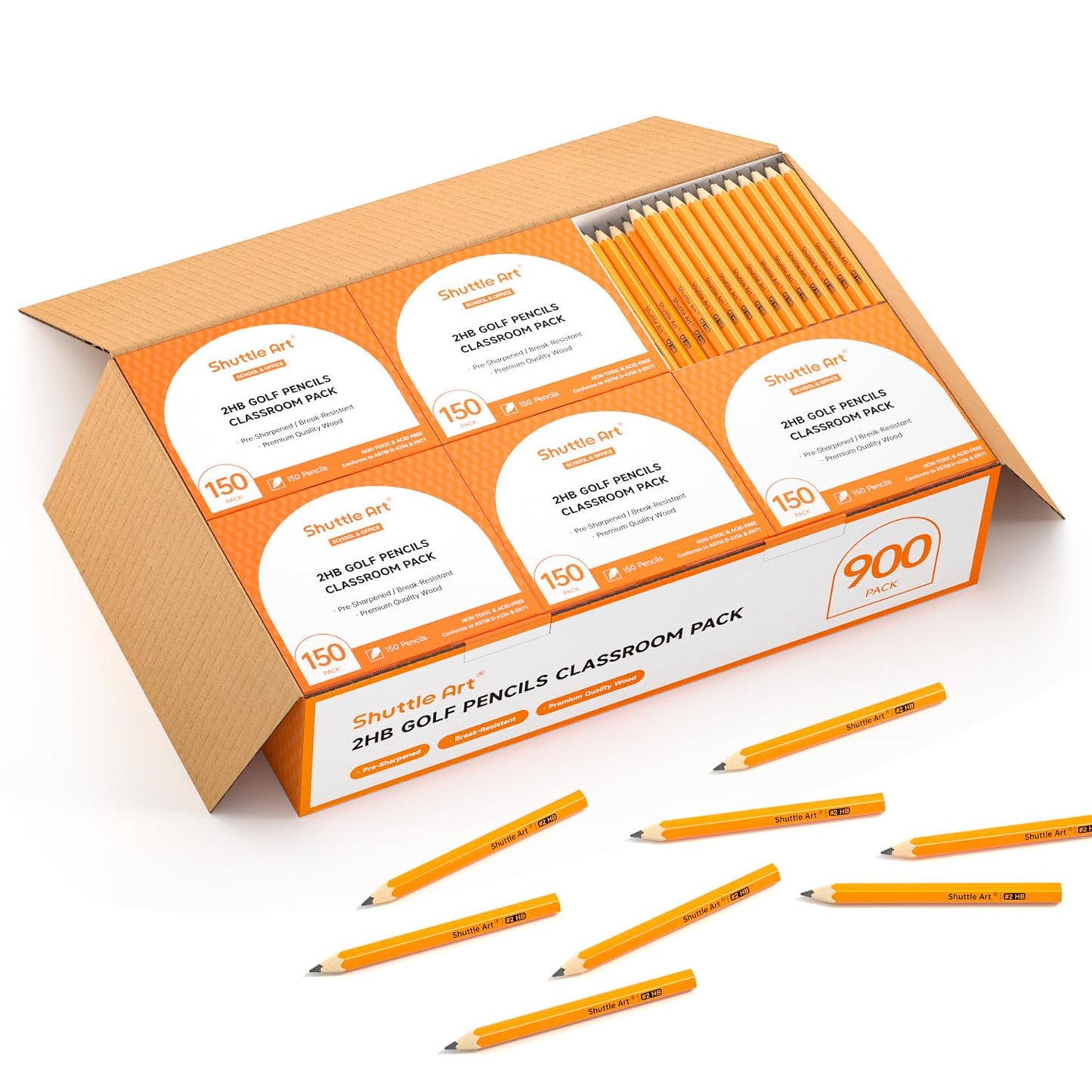 Shuttle Art 900 Pack #2 HB Golf Pencils, Wood-cased 3.5” Mini Pencils Bulk, Pre-sharpened Small Pencils for Kids Teachers Writing Marking Sketching, Classroom Essentials, Back to School Supplies