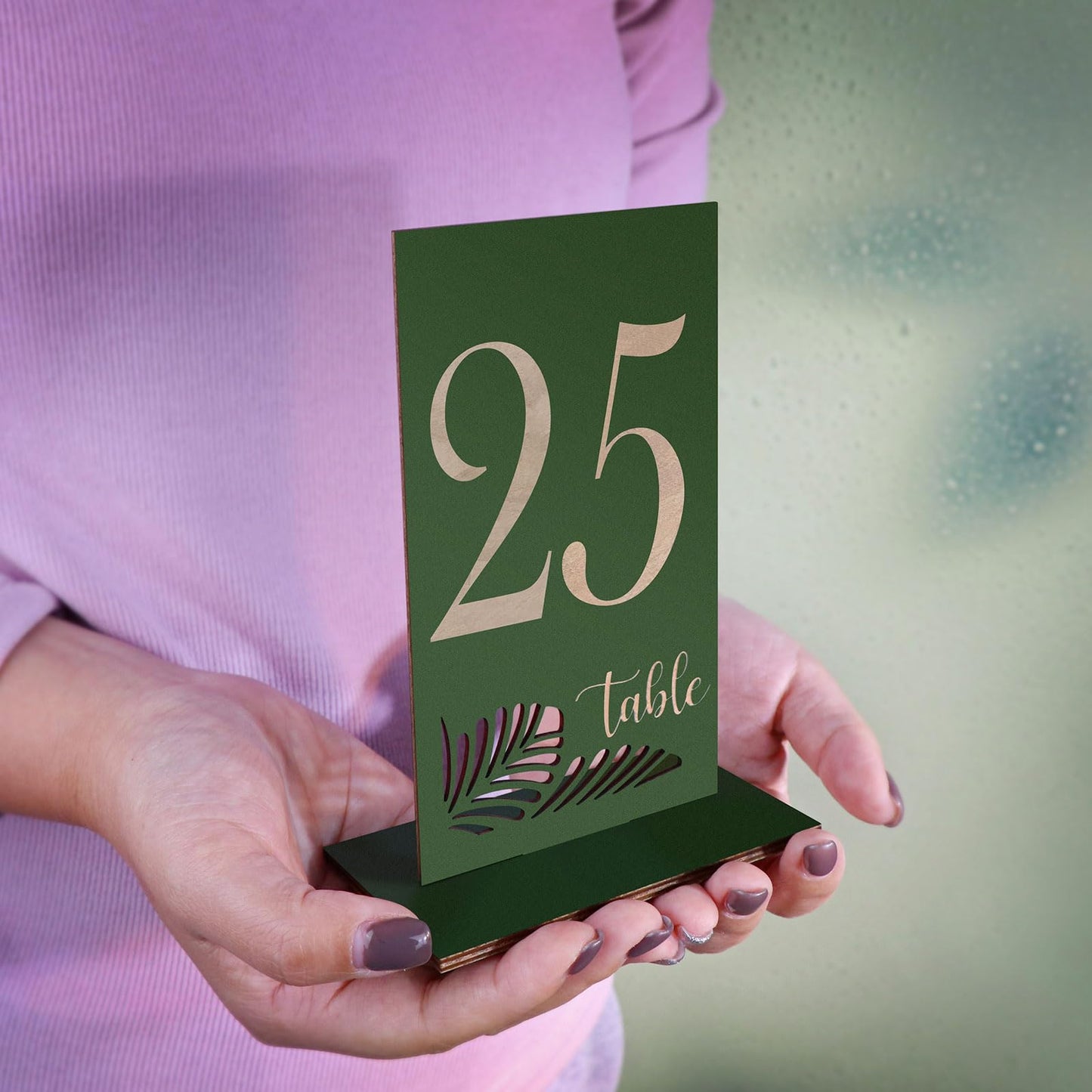 HZGUEOSTB Wooden Table Numbers 1-25,3.2x5.8 Inch Double Sided Rustic Olive Green Wedding Table Number Signs with Wooden Base,Wedding Centerpieces for Banquet Restaurant Party Decor(Olive Green, 1-25)