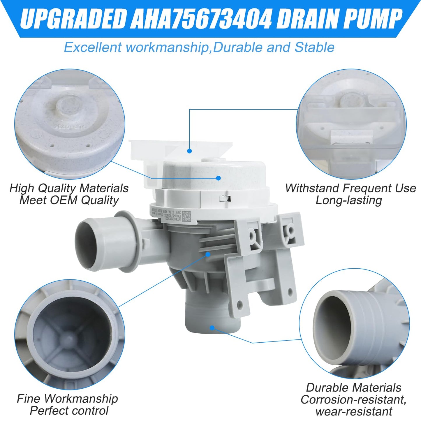 2024 Upgraded AHA75673404 Washer Drain Pump Assembly for LG Washing Machine Drain Pump Replacement Parts AP6978814 PS12748410 WT7405CW WT7250CW WT7100CW WT7300CV AHA75673402 for LG Drain Pump