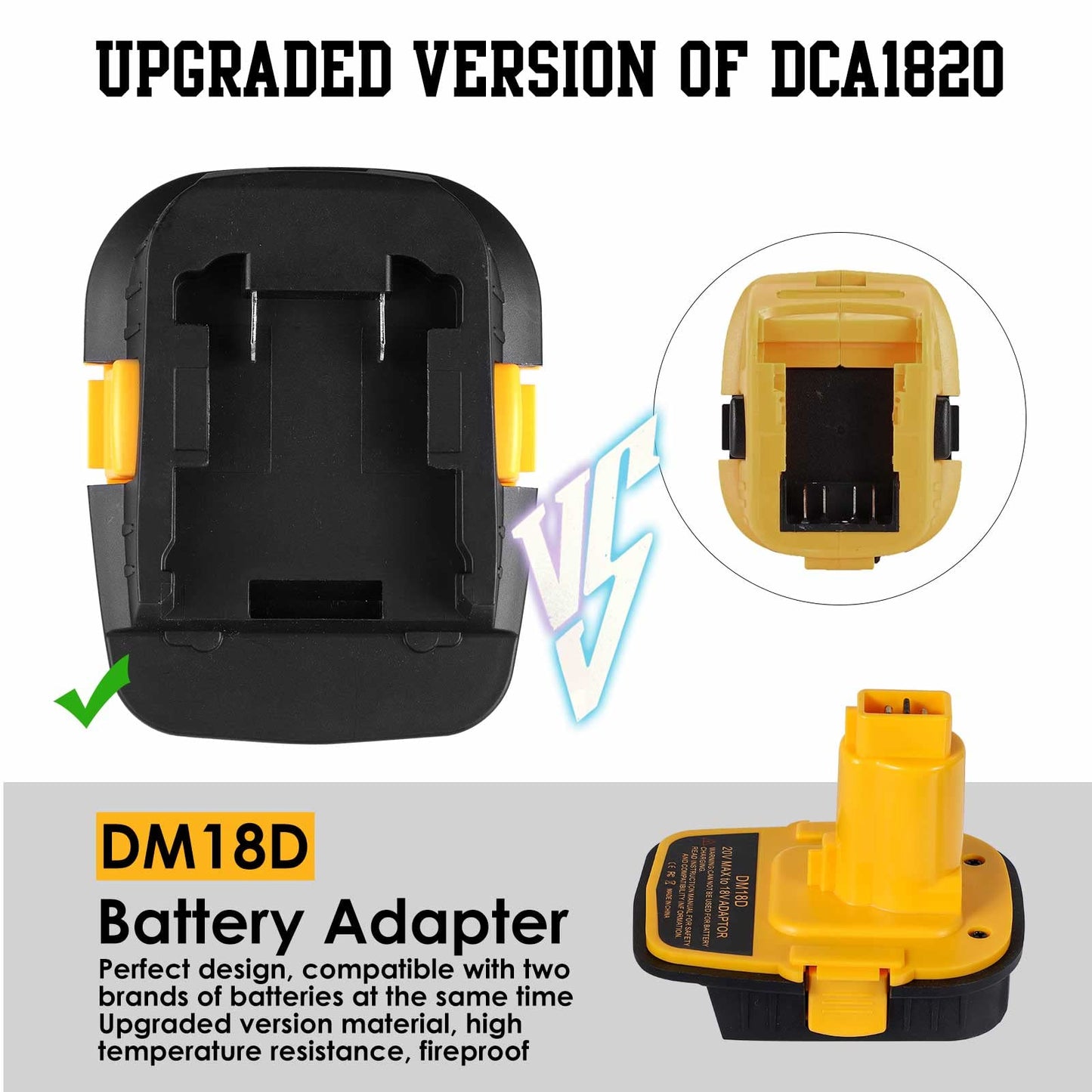 2 Packs DM18D Battery Adapter with USB, Replace DCA1820 for DeWalt 20V & for Milwaukee Lithium Battery to for DeWalt 18V NiCad & NiMh Battery Tools