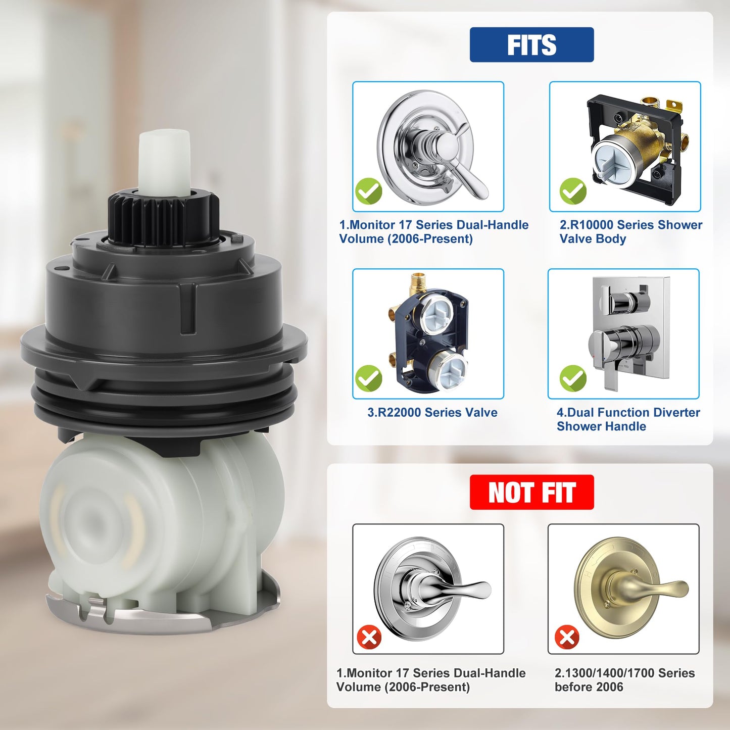 RP46463 Cartridge Replacement for Monitor 17 Series (2006-Present) Compatible with Delta Tub and Shower Faucet Parts Delta Shower Faucet Cartridge with Seat and Spring Adapter