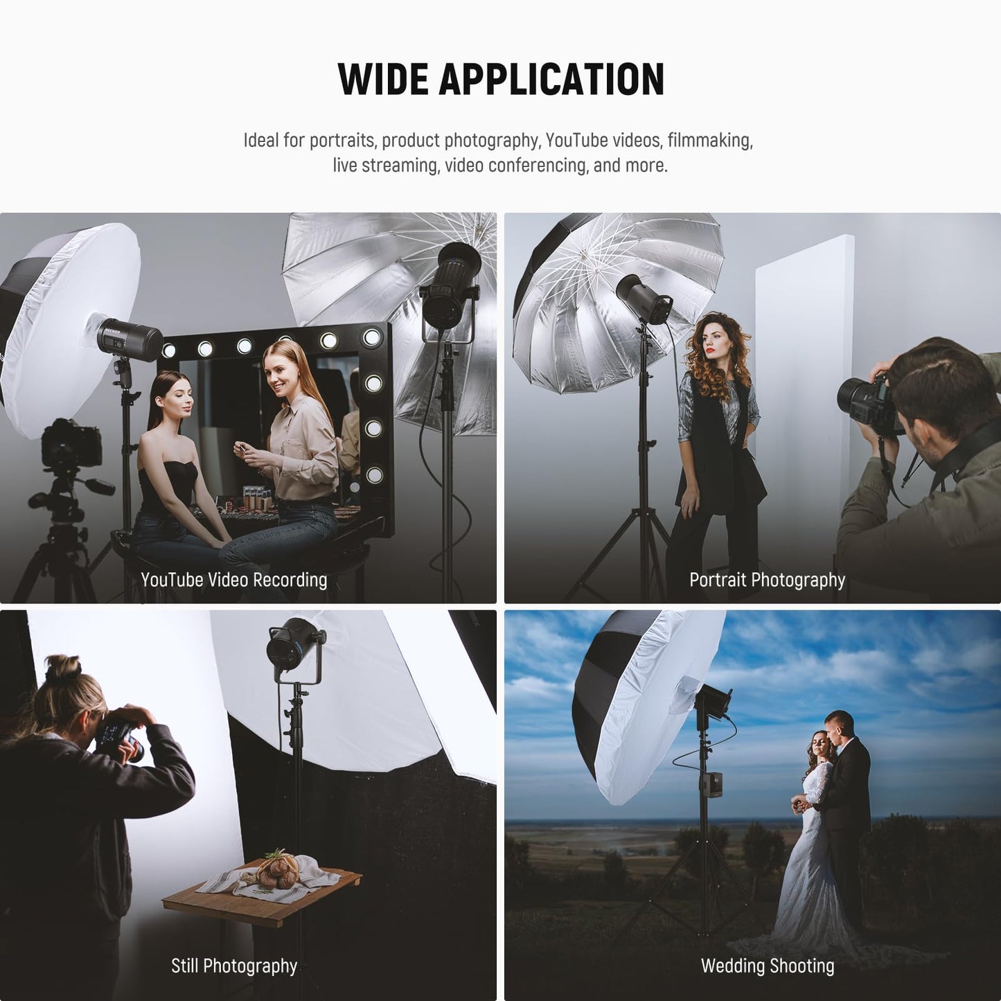 NEEWER 65"/165cm Parabolic Reflective Umbrella Photography with Silver Inner, Soft Lighting with Diffuser Cover, Bag, Quick Fold for Camera Photo Studio Video Light Shooting Monolight Flash, NS3U