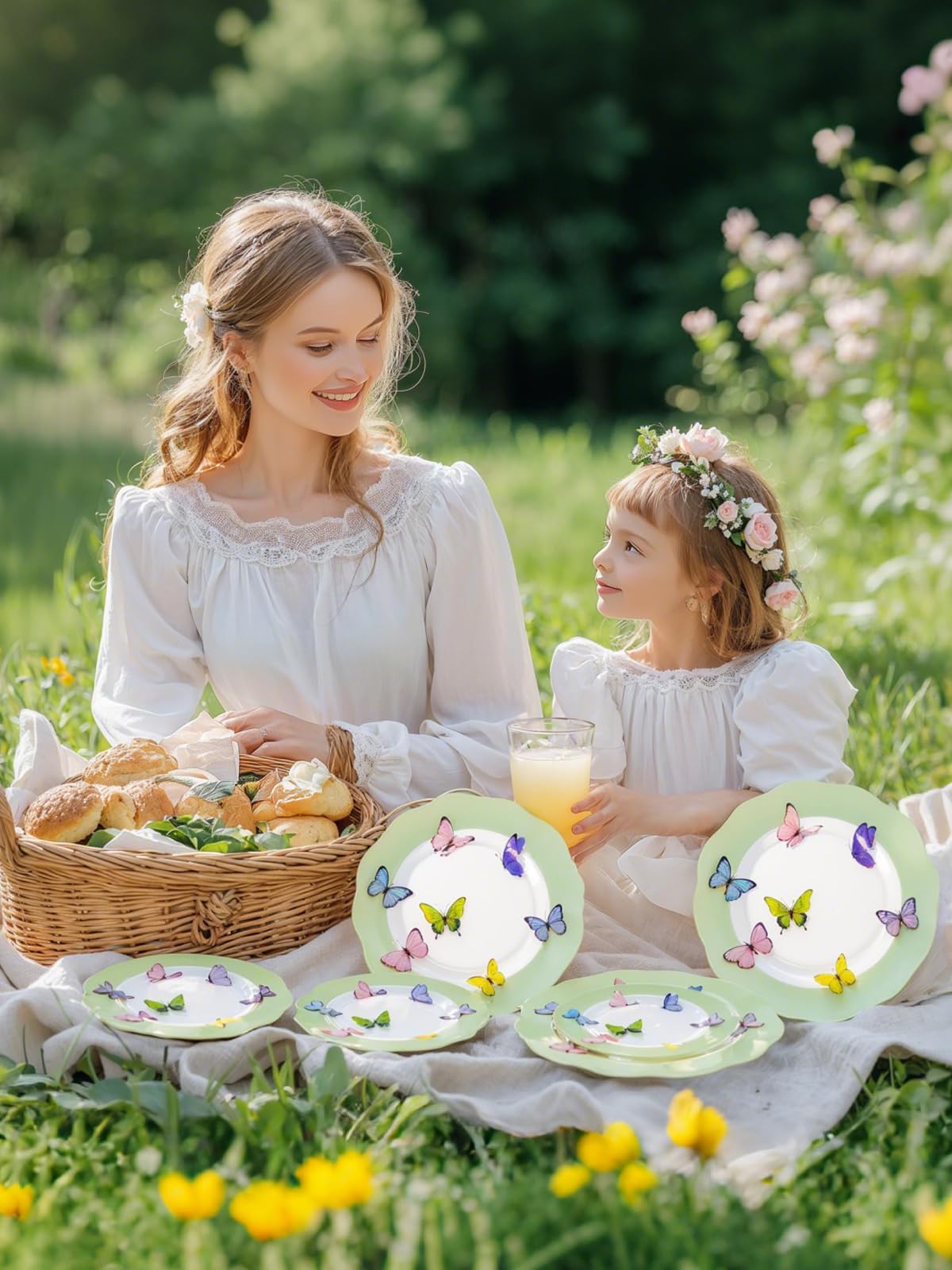 WDF 20PCS Butterfly Plastic Plates - Spring Green Plastic Butterfly Disposable Spring Dinner Plates for Wedding Birthday Party Picnic Table Decor