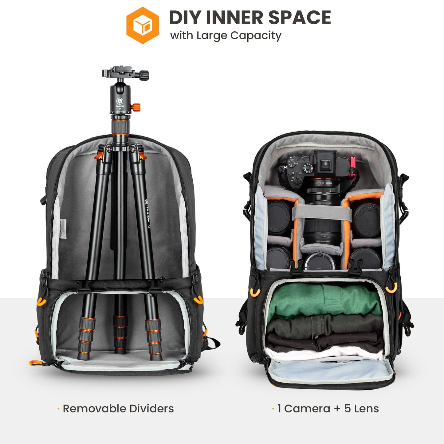 TARION Camera Backpack Waterproof Large: Camera Bag with Laptop Compartment Tripod Holder Raincover Outdoor Photography Hiking Travel Professional Camera Backpack DSLR Bag for Men Women Photographer