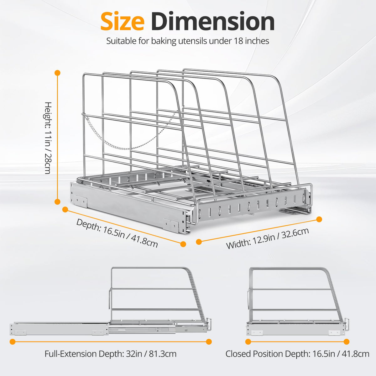 Pull Out Cabinet Organizer for Cutting Board, Baking Sheet, Cookie Sheet, Stainless Steel Sliding Rack for Bakeware & Trays, Heavy-Duty Cutting Board Organizer