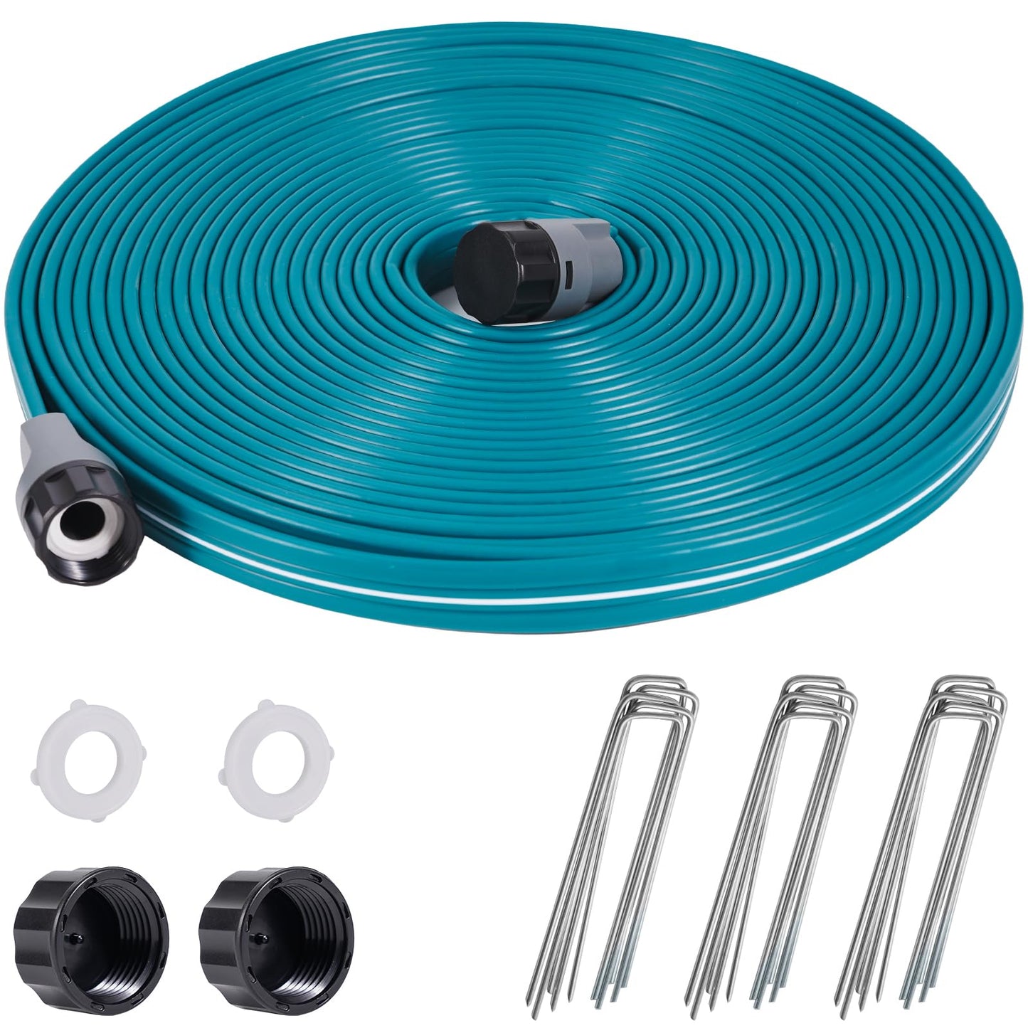 LINEX Sprinkler Soaker Hose 50 ft for Garden Lawn Watering Hose with Conncect End and Hose Stakes