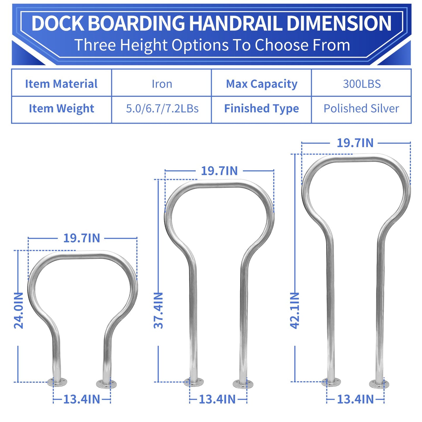Boat Dock Boarding handrail, Safety Grab bar/Hand Railing for Marina, Dock, Deck, Boat, hot tub (37.4" H)