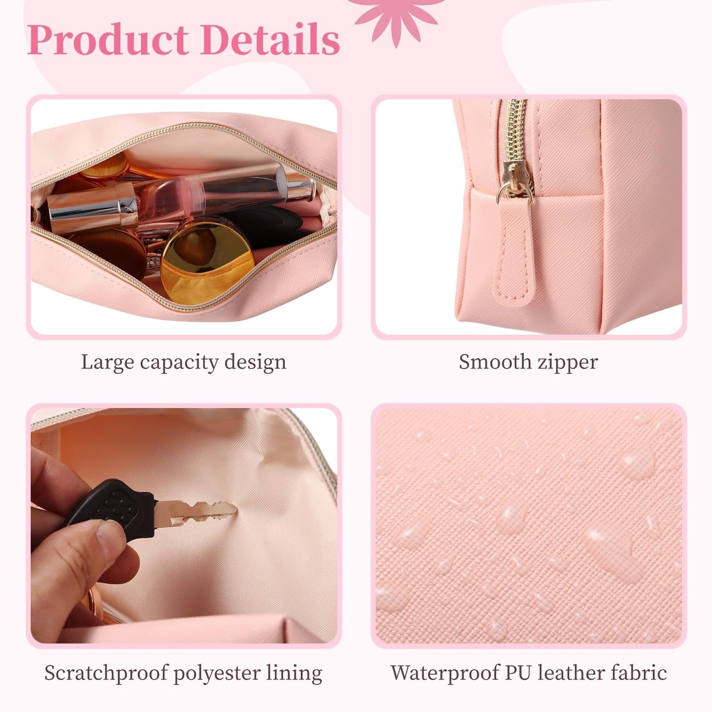 8 Pcs Small Makeup Bags, PU Leather Preppy Bags for Women, Waterproof Cosmetic Pouches, Portable Toiletry Bags for Travel, Daily Storage Beauty Organizers, PINK, Portable Cosmetic Organizer