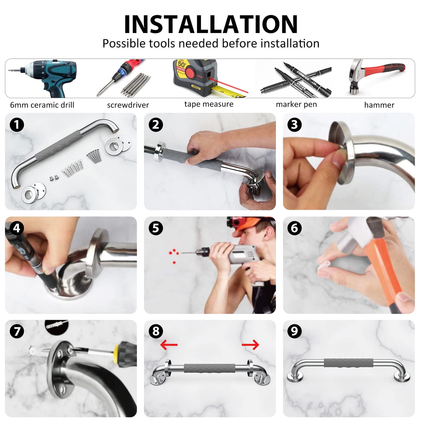 Opove 16" Grab Bars for Shower and Bathroom, Anti-Slip Shower Handles for Elderly, Seniors, Handicap & Pregnant Women, Gray (2 Pack)