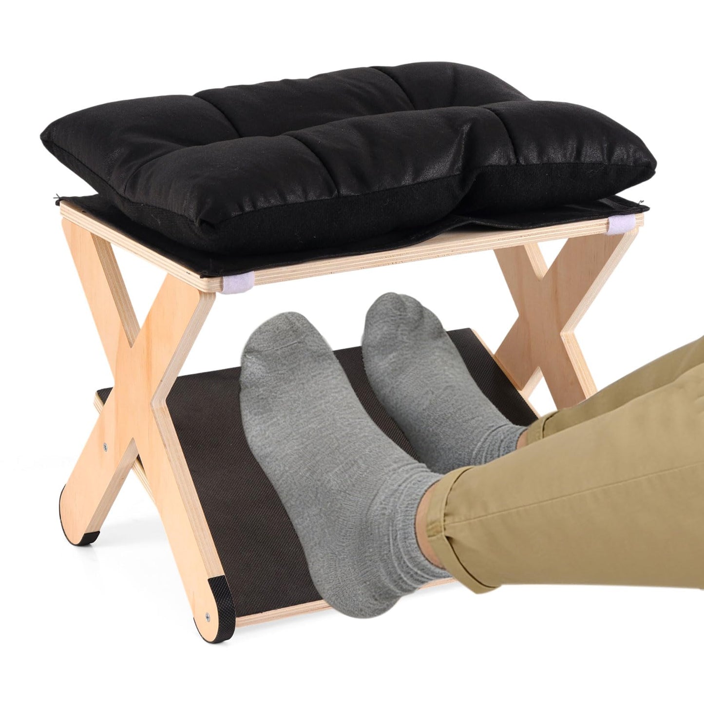 Foot Rest for Under Desk, Ergonomic Foot Stool Non-Slip Footrest Wooden Leg Rest Footstool Support with Comfortable Cushion Accessories for Office Desk at Work Home Use Enhances Posture
