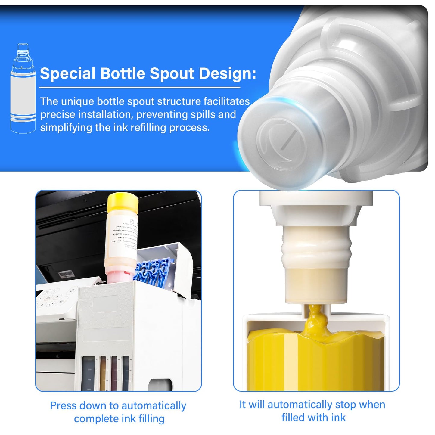 502 Ink Refill Bottles for Ecotank ET-4850 ET-2850 ET-3830 ET-3850 ET-2760 ET-2750 ET-4760 ET-3750 ET-15000 ET-3760 ET-3710 ET-3700 ET-4750 ET-2700 Printer, Large Capacity Combination Pack (2BK CMY)