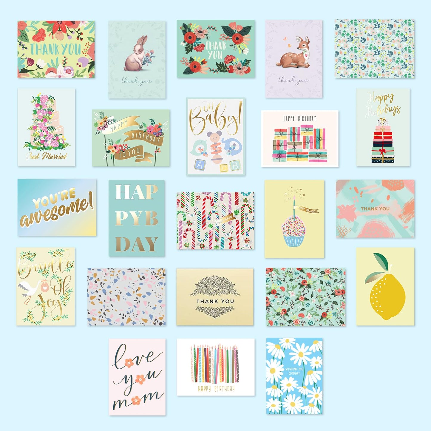 Sweetzer & Orange 100 All Occasion Cards & Envelopes Set - Greeting Notecards Assortment Box - Birthday Cards Bulk for Office, Thank You, Holiday, Blank Notecards & more – Organizer Box Included