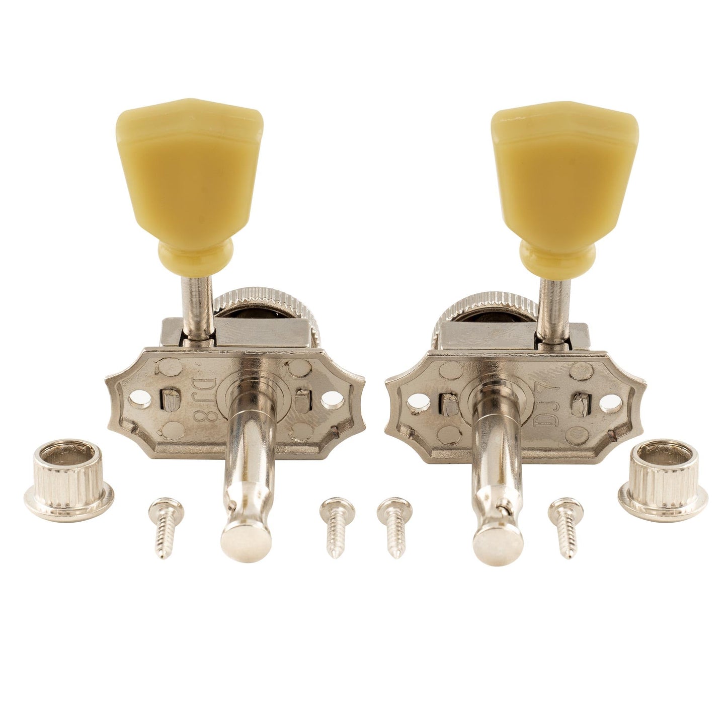 Musiclily Pro 3L+3R Vintage Guitar Locking Tuners Guitar Tuning Pegs Keys Machine Heads Set Replacement for Les Paul LP SG Style Electric or Folk Acoustic Guitar, Nickel with Cream Keystone Button