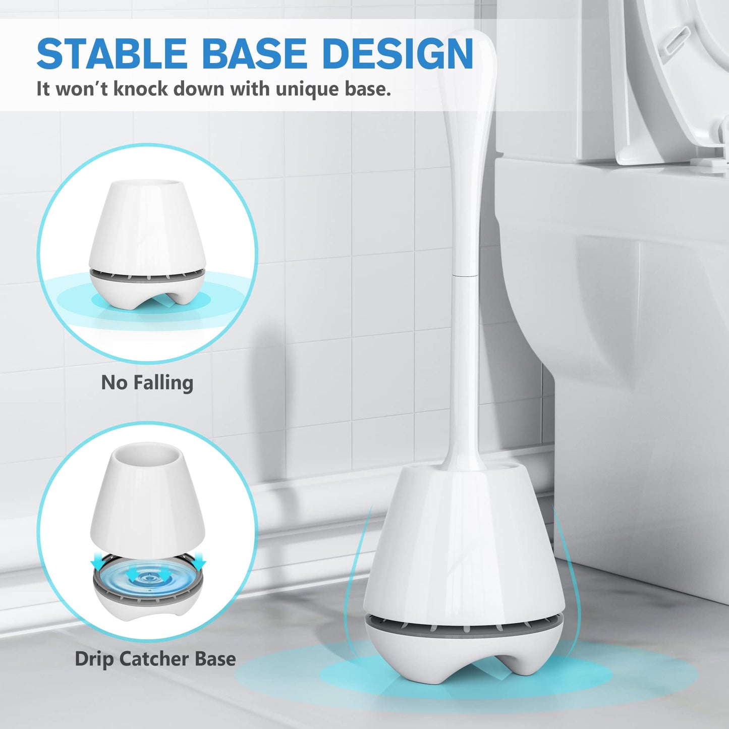 uptronic Toilet Brush and Holder 2 Pack, Toilet Brush with Ventilated Holder, Toilet Bowl Brush with Long and Large Handle for Bathroom-Toilet-Cleaning-Bristles-Comfortable