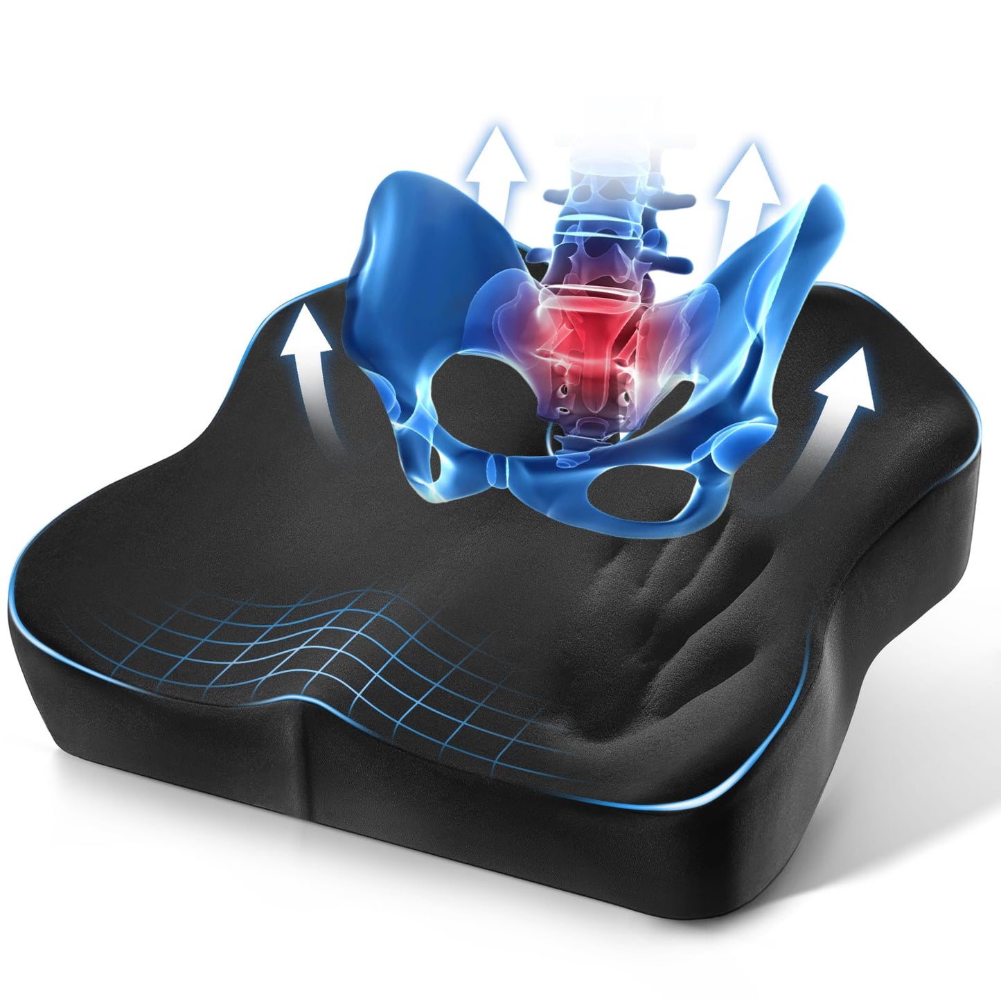 Memory Foam Seat Cushion – Tailbone & Lower Back, Coccyx Support, Office Chair & Car Seat Cushion, Travel & Wheelchair Pad, Breathable, Non-Slip Pressure Ease & Posture Support