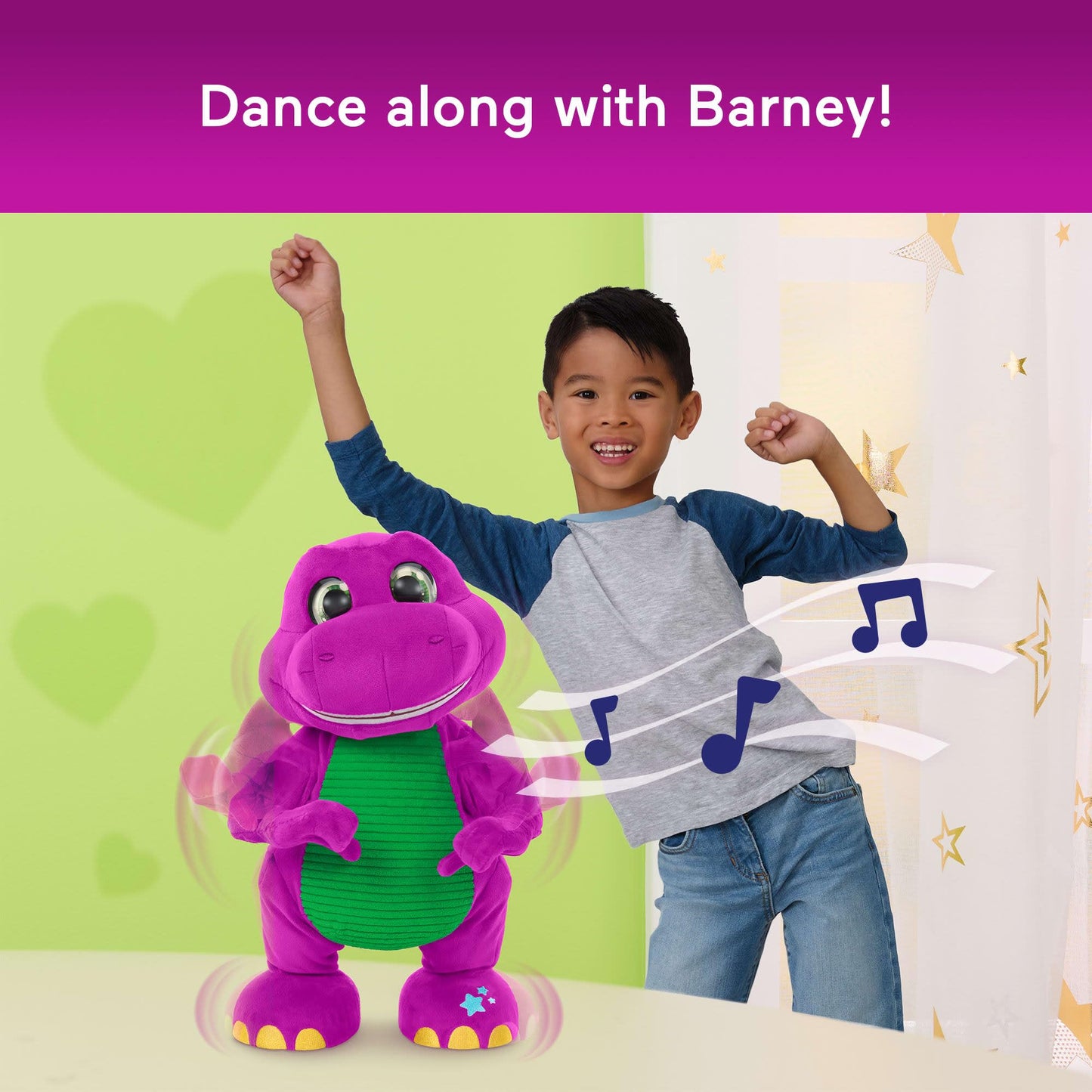 Barney’s World Toddler Toys by Fisher-Price, Barney Tall Plush, 13-inch Figure with Sounds, Soft Texture for Play, Kids Ages 2+ Years